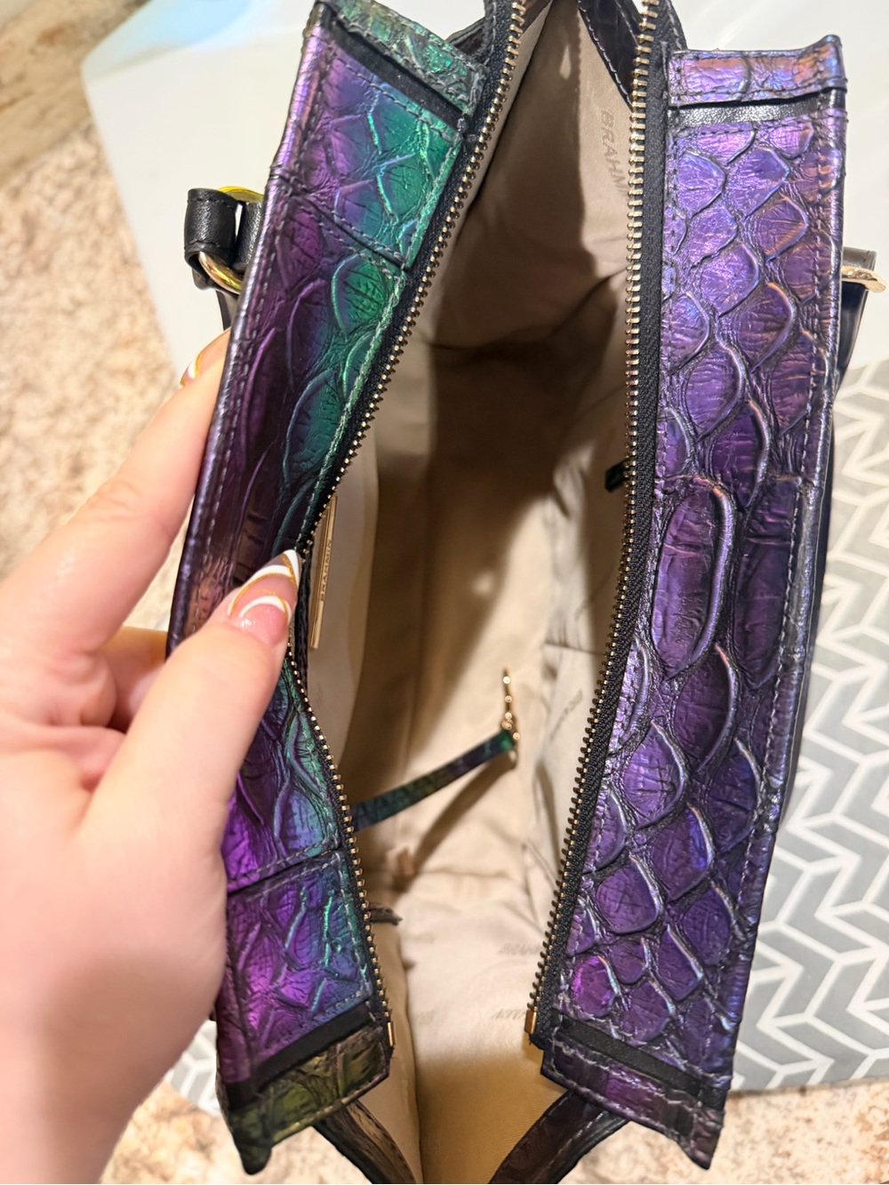 Brahmin Iridescent Rainbow Croc-Embossed Tote with Black Handles - Picture 2 of 7